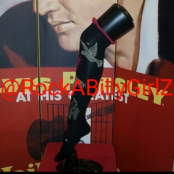 Too Fast Banjo & Cake Day of Dead Fiesta Tattoo Art 19" Knee Socks w 2 Red Bows - Picture 5 of 7